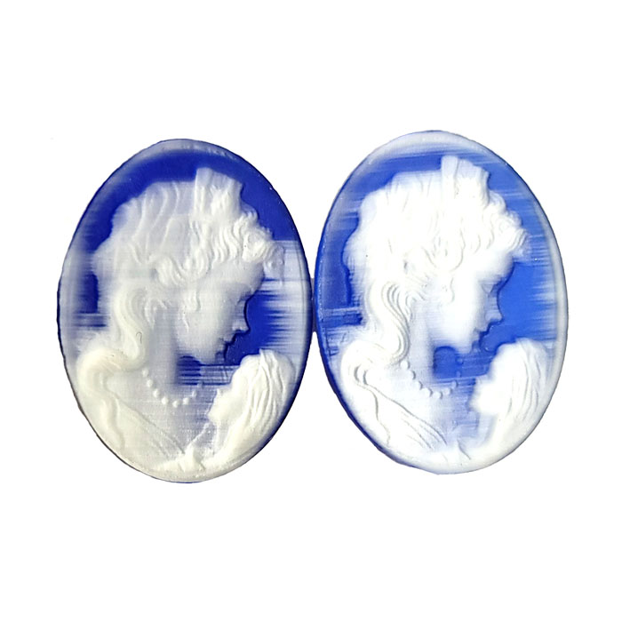 22X30MM WOMAN WITH CHILD CAMEO CAT'S EYE BLUE